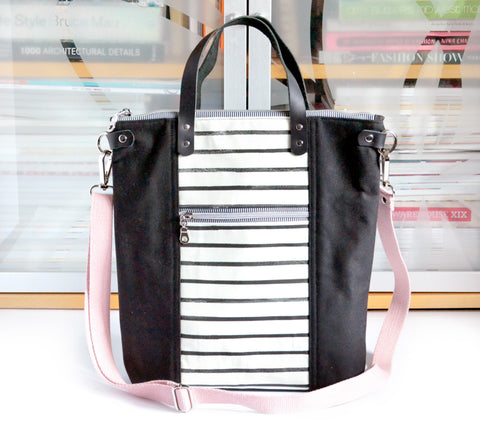 Black & White Classic Stripe Crossbody Tote Bag