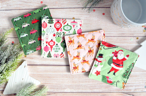 Green Vintage Santa Drink Coaster Set