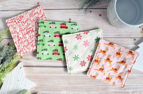 Pink & Green Classic Christmas Drink Coaster Set