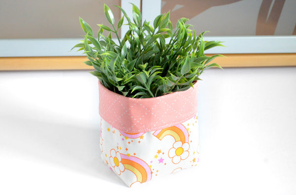 Pink Daisy Rainbow Fabric Plant Pot