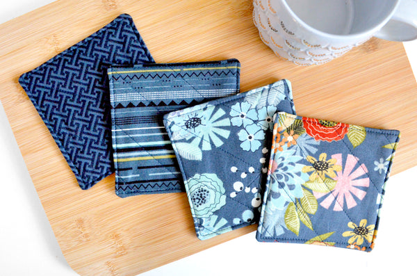 Navy Blue Rustic Floral Drink Coaster Set