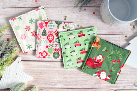 Green & Pink Vintage Santa Drink Coaster Set