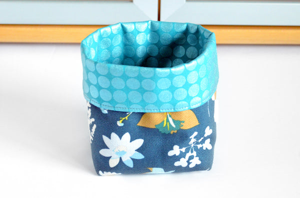 Dark Blue Floral Fabric Plant Pot