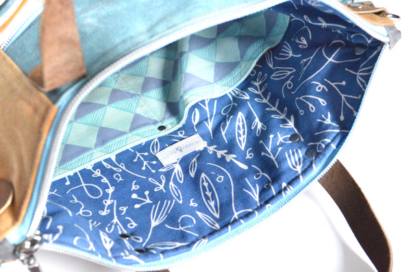 Blue Watercolour Stripe Crossbody Tote Bag
