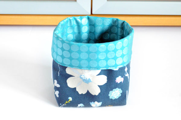 Dark Blue Floral Fabric Plant Pot