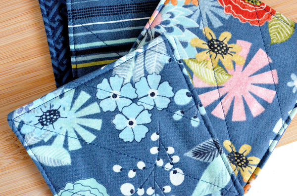 Navy Blue Rustic Floral Drink Coaster Set