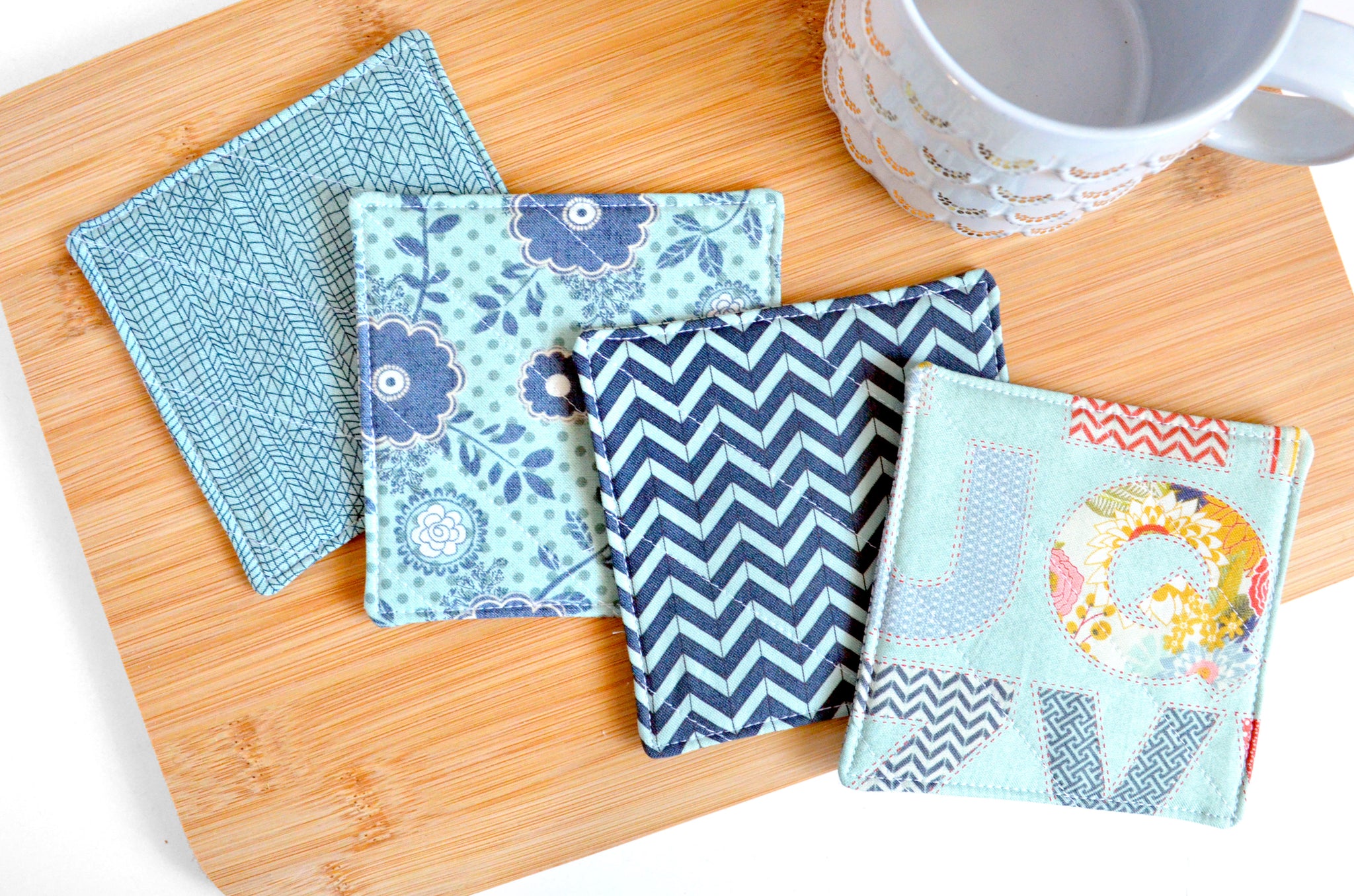 Light & Navy Blue Rustic Floral Drink Coaster Set