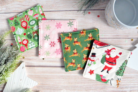 Green & White Vintage Santa Drink Coaster Set