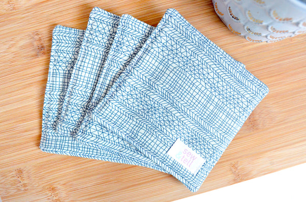 Light & Navy Blue Rustic Floral Drink Coaster Set