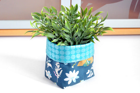 Dark Blue Floral Fabric Plant Pot