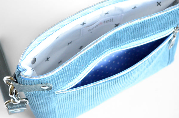 Blue *Corduroy* Double-Zip Wristlet