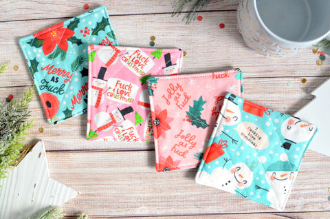 Pink & Blue "Sweary" Holiday Drink Coaster Set