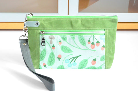 Green Strawberry Blossom Double-Zip Wristlet
