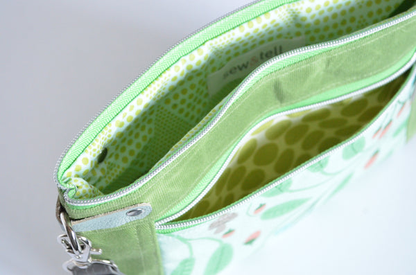 Green Strawberry Blossom Double-Zip Wristlet