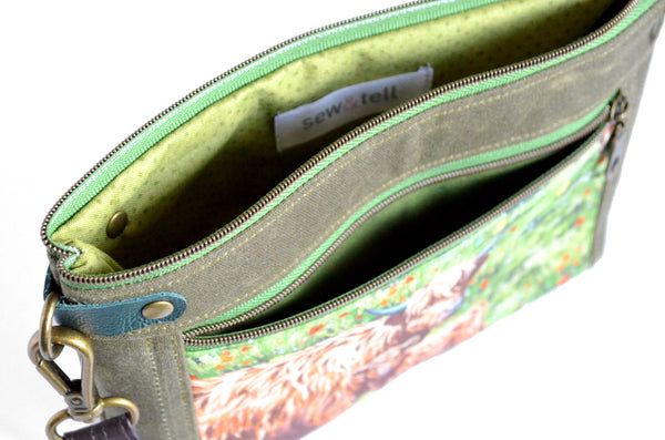 Olive Highland Cow Double-Zip Wristlet