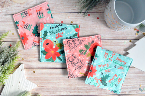 Pink & Blue "Sweary" Holiday Drink Coaster Set