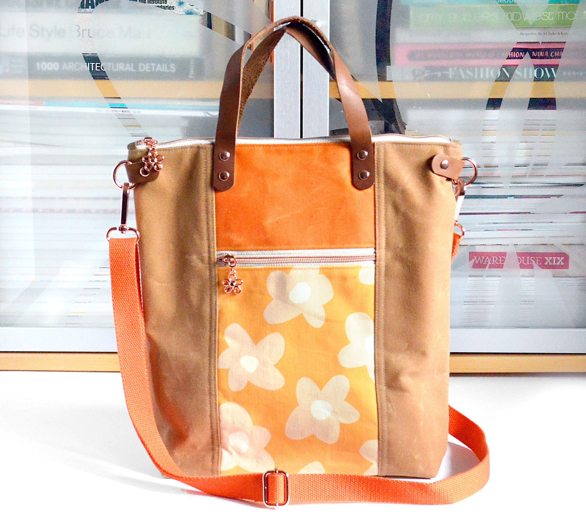 Orange Retro Daisy Crossbody Tote Bag
