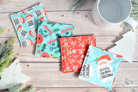 Blue & Red "Sweary" Holiday Drink Coaster Set