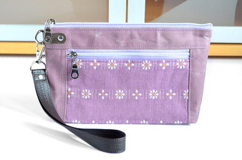 Purple Woven Wildflower Double-Zip Wristlet