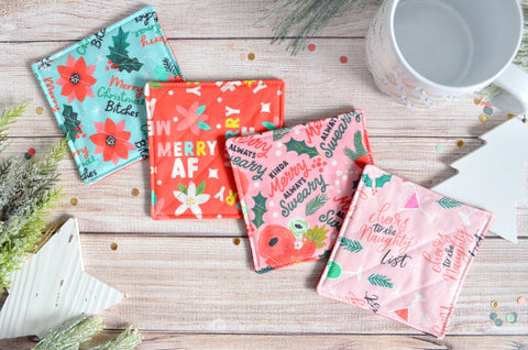 Pink, Blue, & Red "Sweary" Holiday Drink Coaster Set