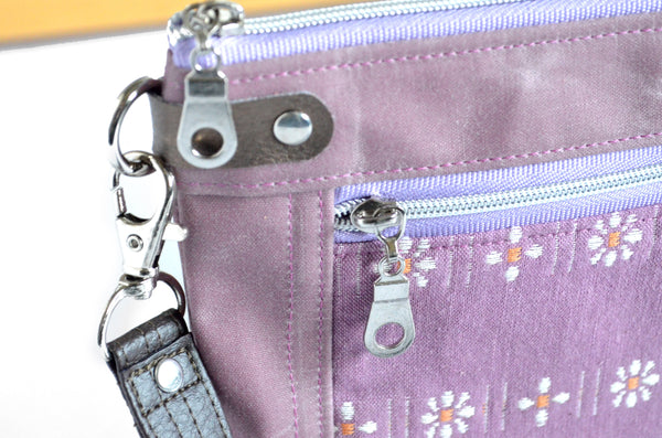 Purple Woven Wildflower Double-Zip Wristlet