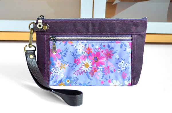 Deep Purple Floral Double-Zip Wristlet