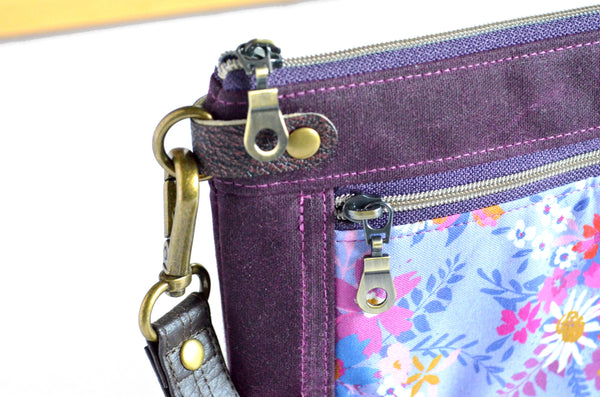 Deep Purple Floral Double-Zip Wristlet