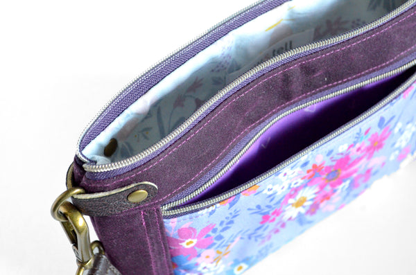 Deep Purple Floral Double-Zip Wristlet
