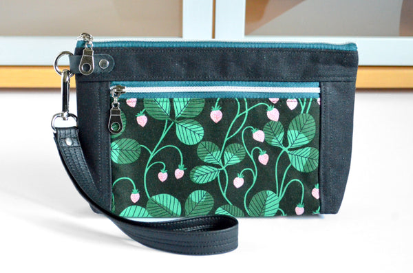 Black Strawberry Fields Double-Zip Wristlet