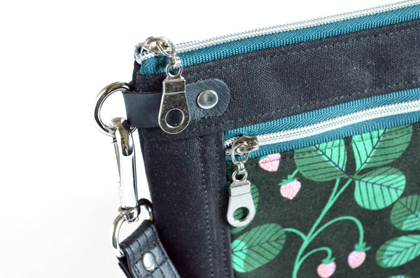 Black Strawberry Fields Double-Zip Wristlet