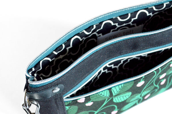 Black Strawberry Fields Double-Zip Wristlet