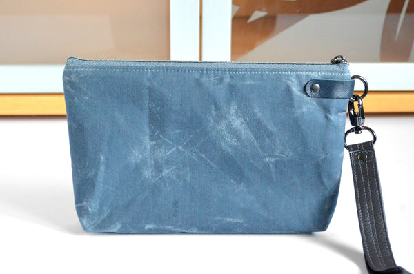 Denim Blue Woven Wildflower Double-Zip Wristlet