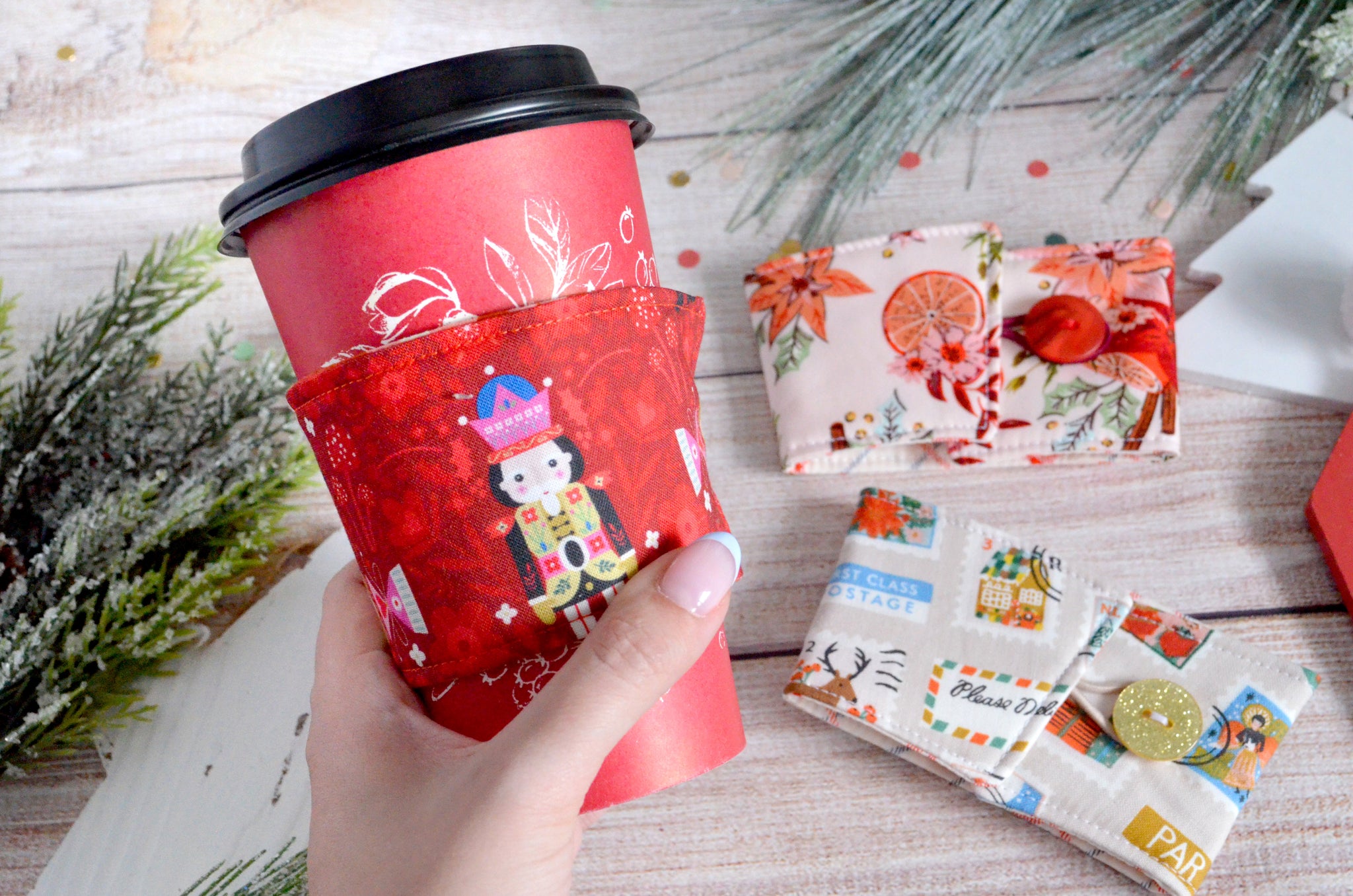 Red & White Holiday Coffee Sleeve