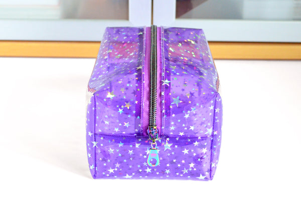 *Clear Vinyl* Purple Holographic Stars Toiletry Bag