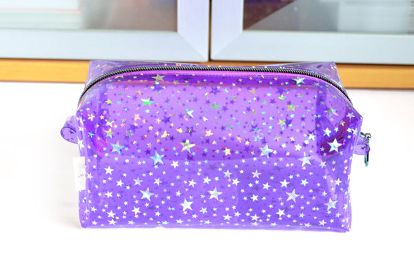 *Clear Vinyl* Purple Holographic Stars Toiletry Bag