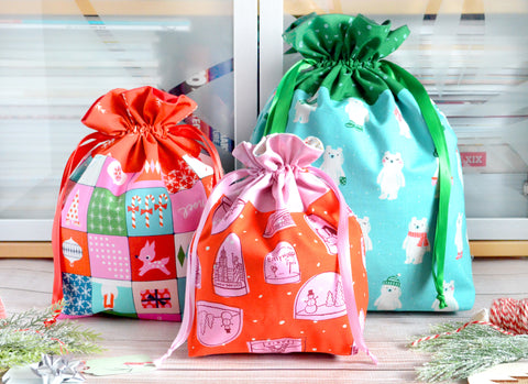 Bright Holiday Fabric Gift Bags *X-Large, Large, & Regular Sizes*