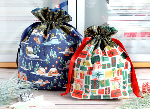 Rifle Paper Co Holiday Fabric Gift Bags - *Large & Regular Sizes*