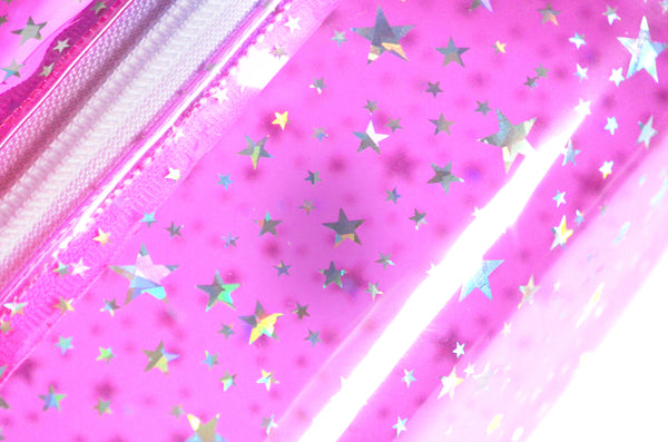 *Clear Vinyl* Pink Holographic Stars Toiletry Bag