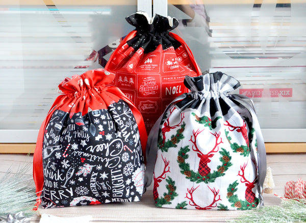 Red, Black, & White Holiday Fabric Gift Bags *Regular Size*