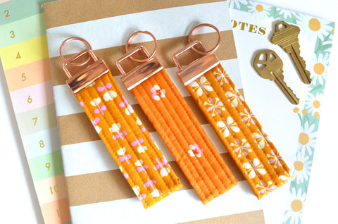 Orange Floral Fabric Keychain