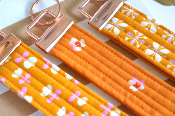 Orange Floral Fabric Keychain