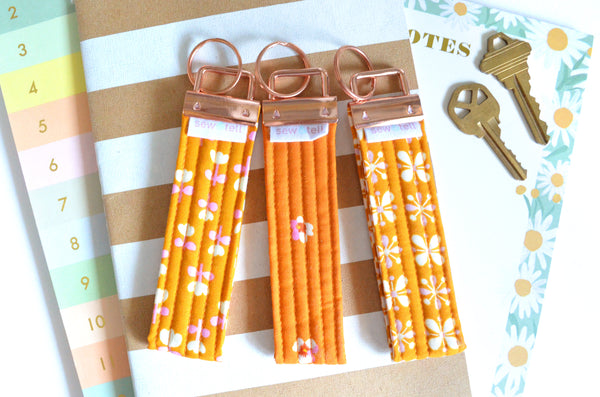 Orange Floral Fabric Keychain