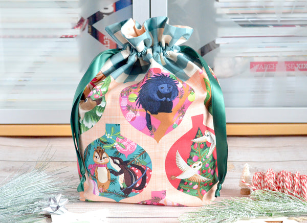 Woodland Ornaments Holiday Fabric Gift Bag - *Large Size*