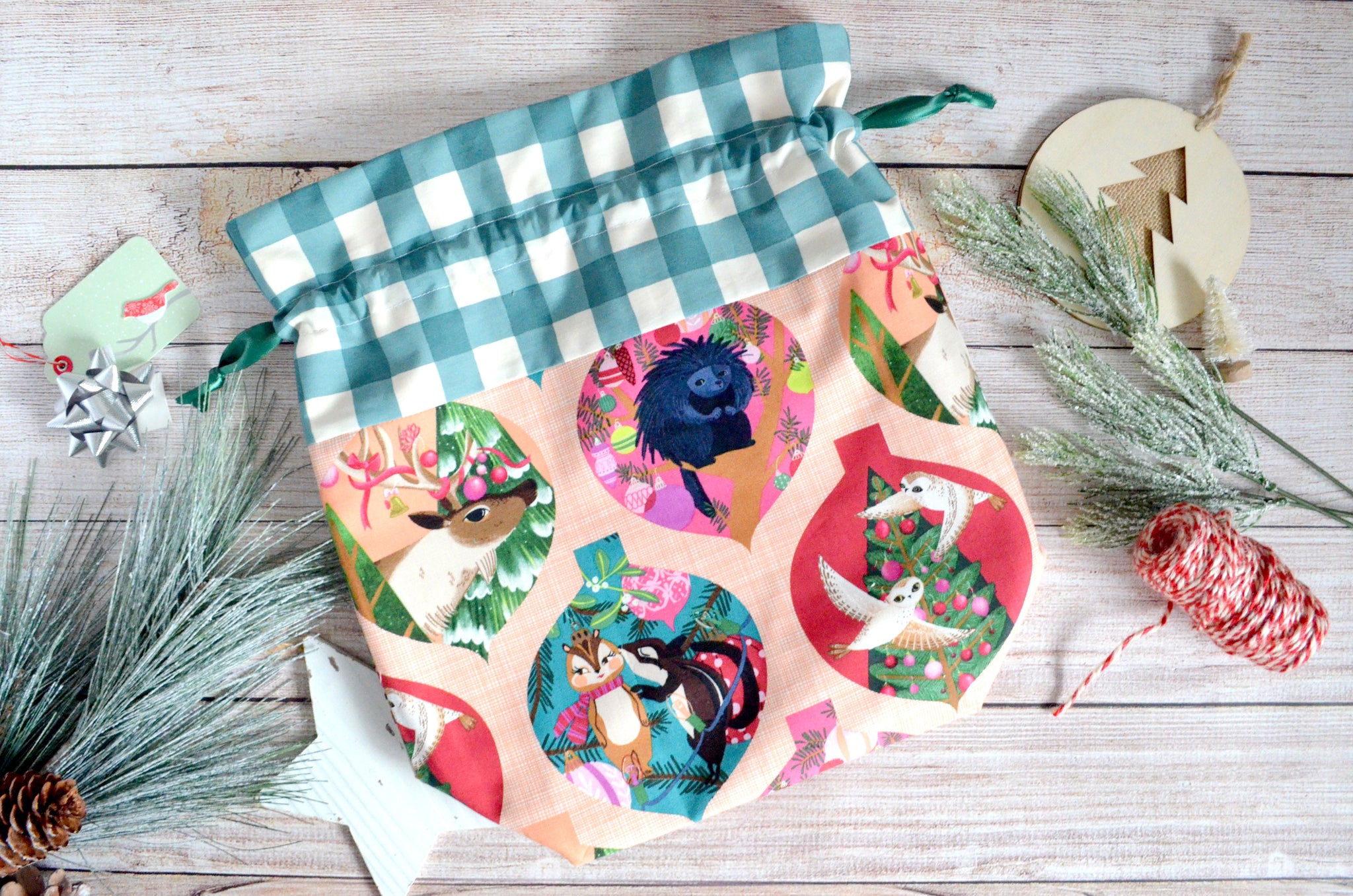 Woodland Ornaments Holiday Fabric Gift Bag - *Large Size*