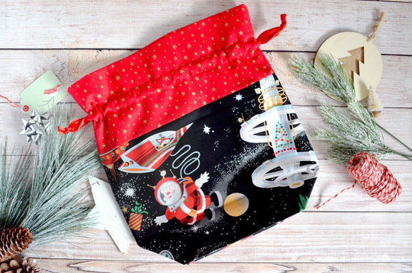 Santa in Space Holiday Fabric Gift Bag - *Large Size*