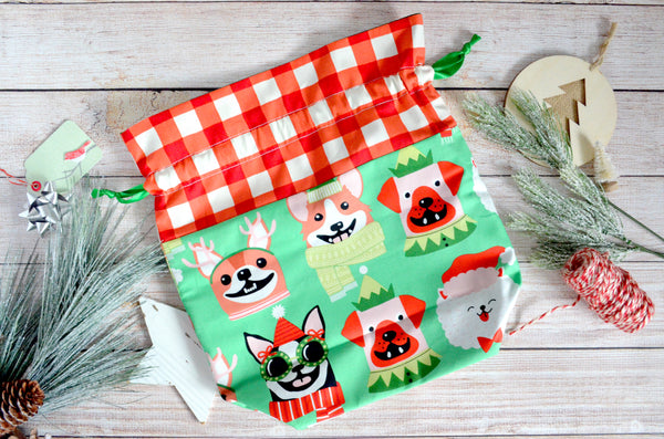 Holiday Pups Fabric Gift Bag - *Large Size*