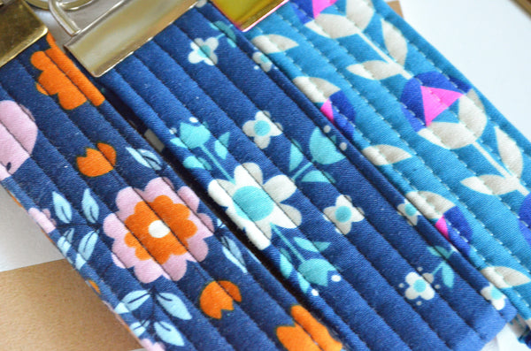 Blue Neon Floral Fabric Keychain