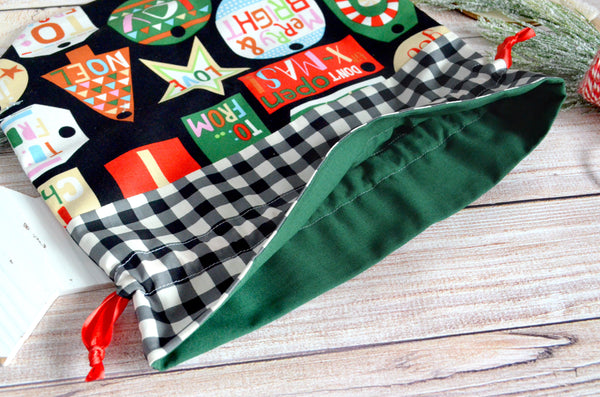 Gift Tags Holiday Fabric Gift Bag - *Large Size*