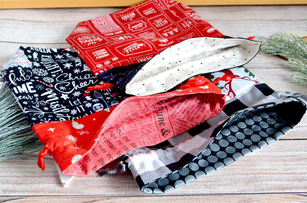 Red, Black, & White Holiday Fabric Gift Bags *Regular Size*