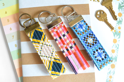 Bright Plaid Fabric Keychain
